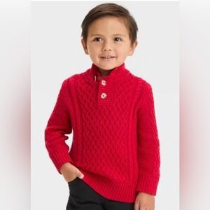 Cat & Jack Boys Red Textured Mock Neck Button-Up Sweater - Size 5T